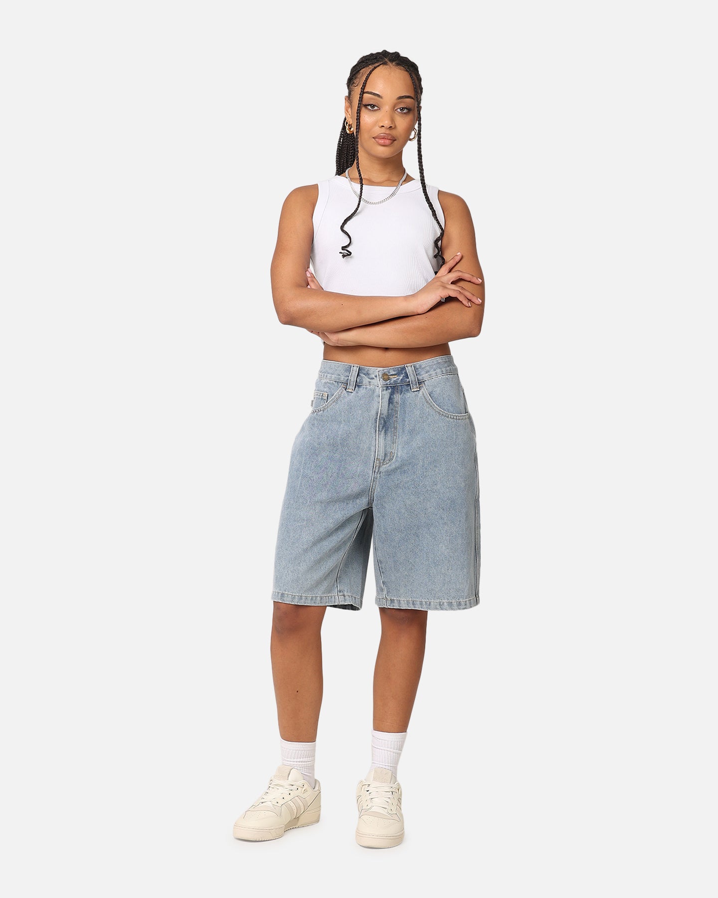 S Double Light Blue Print Denim Shorts - Upgrade Your Style