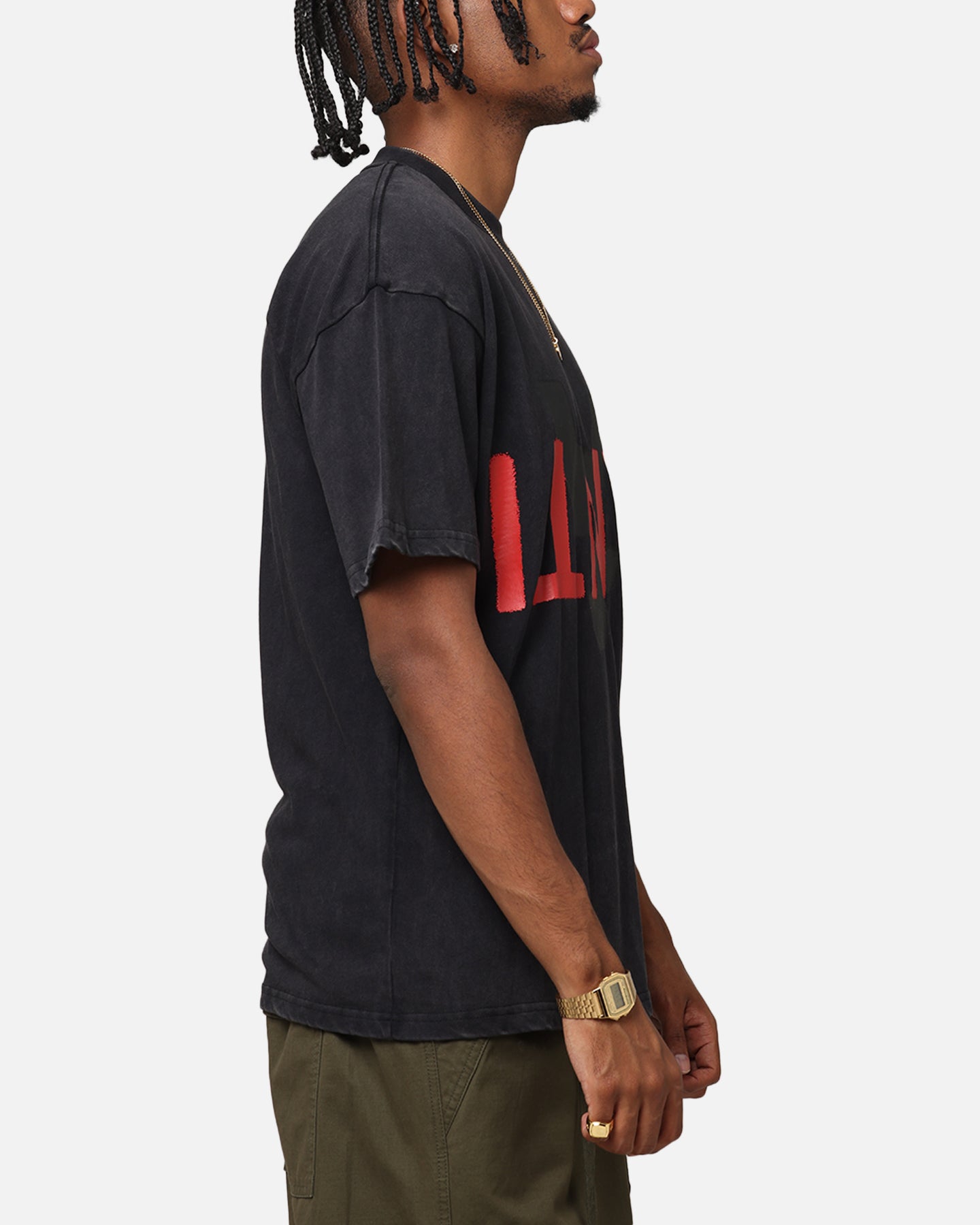 The Anti Order Echo Spray Drop Shoulder T-Shirt - Black Acidwash