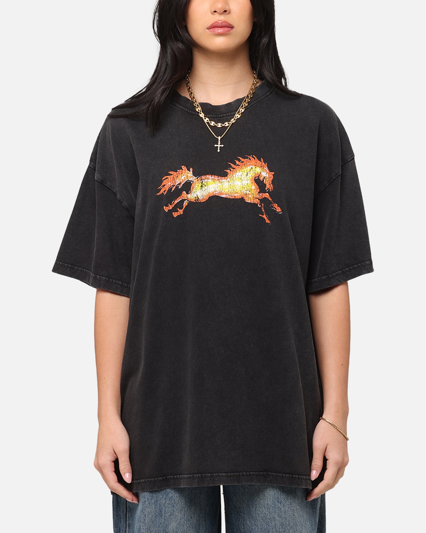 Ed Hardy Horse Power Vintage Black Acidwash T-Shirt - Make a Bold Statement