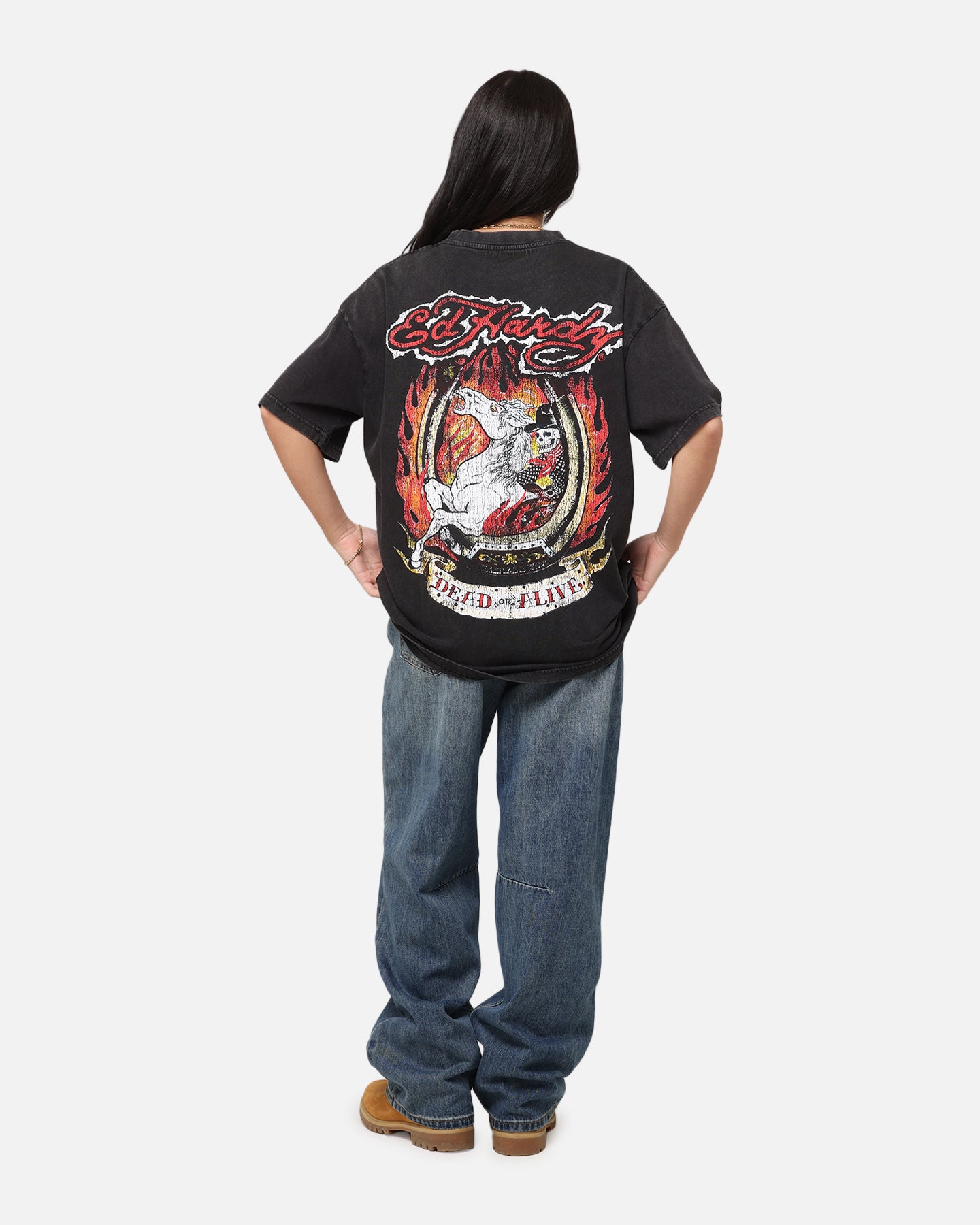 Ed Hardy Horse Power Vintage Black Acidwash T-Shirt - Make a Bold Statement