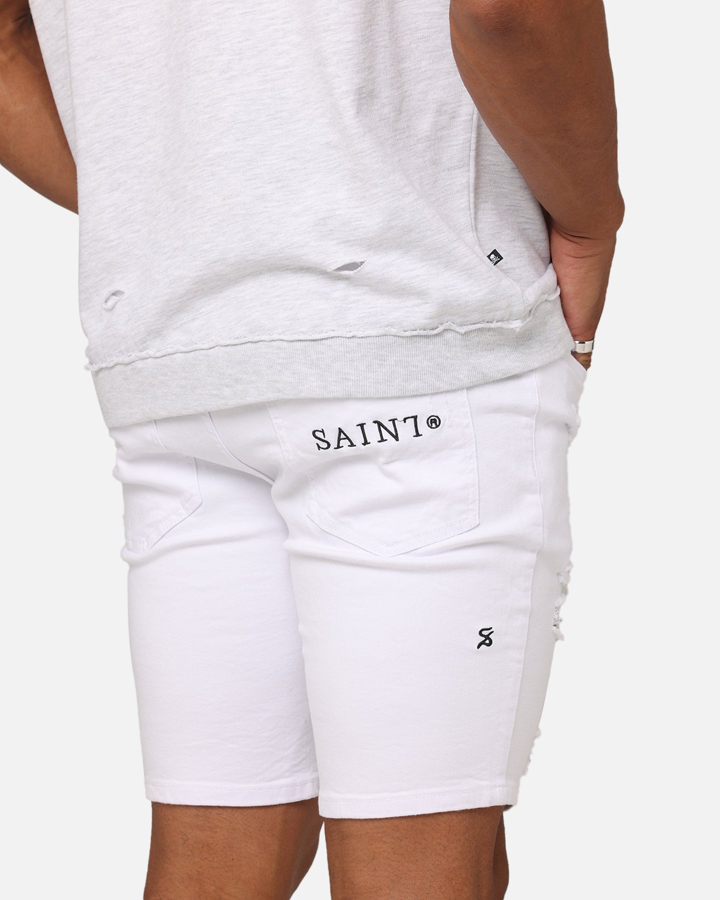 Saint Morta's Stunning Dynasty Thrash V2 White Denim Shorts
