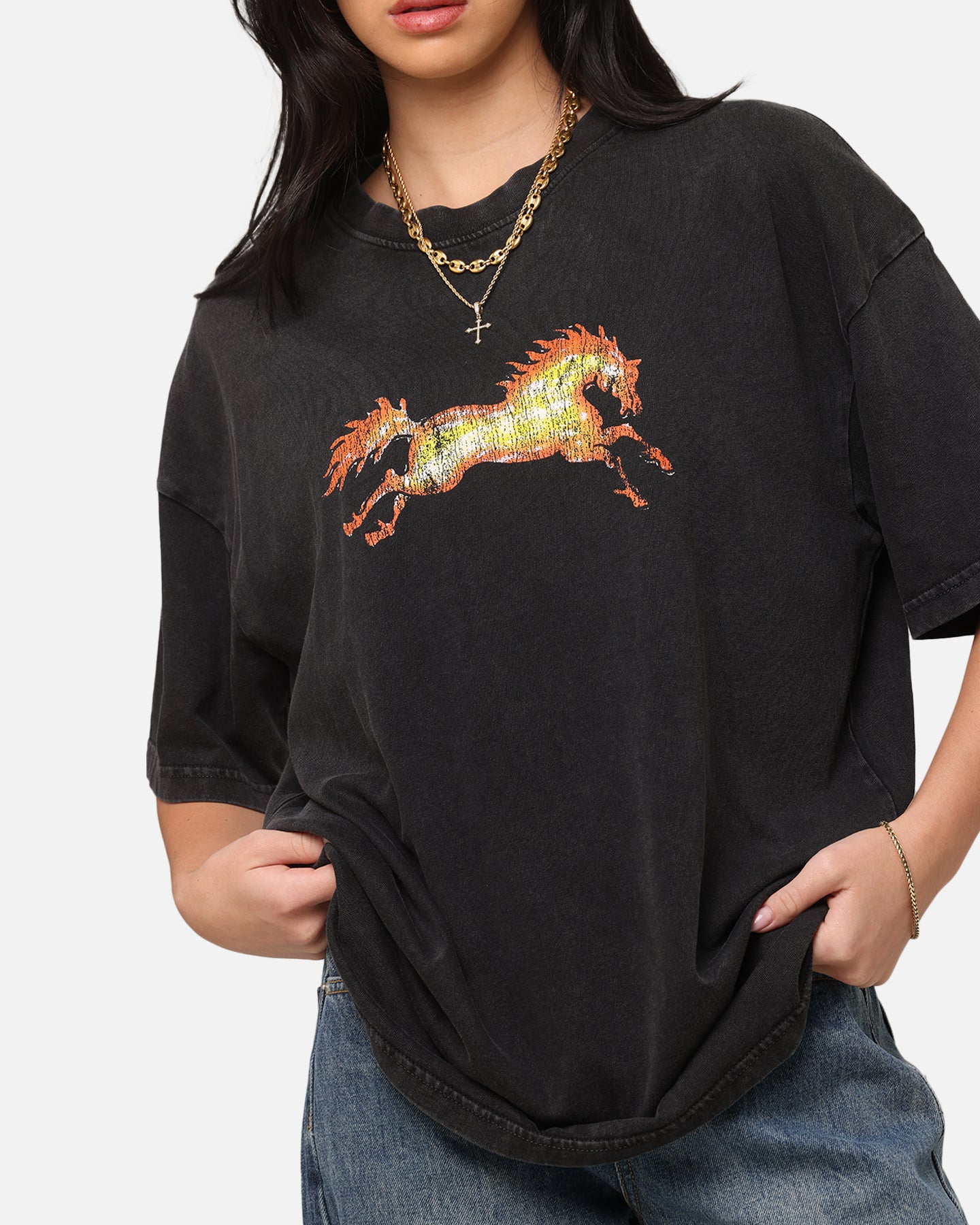 Ed Hardy Horse Power Vintage Black Acidwash T-Shirt - Make a Bold Statement