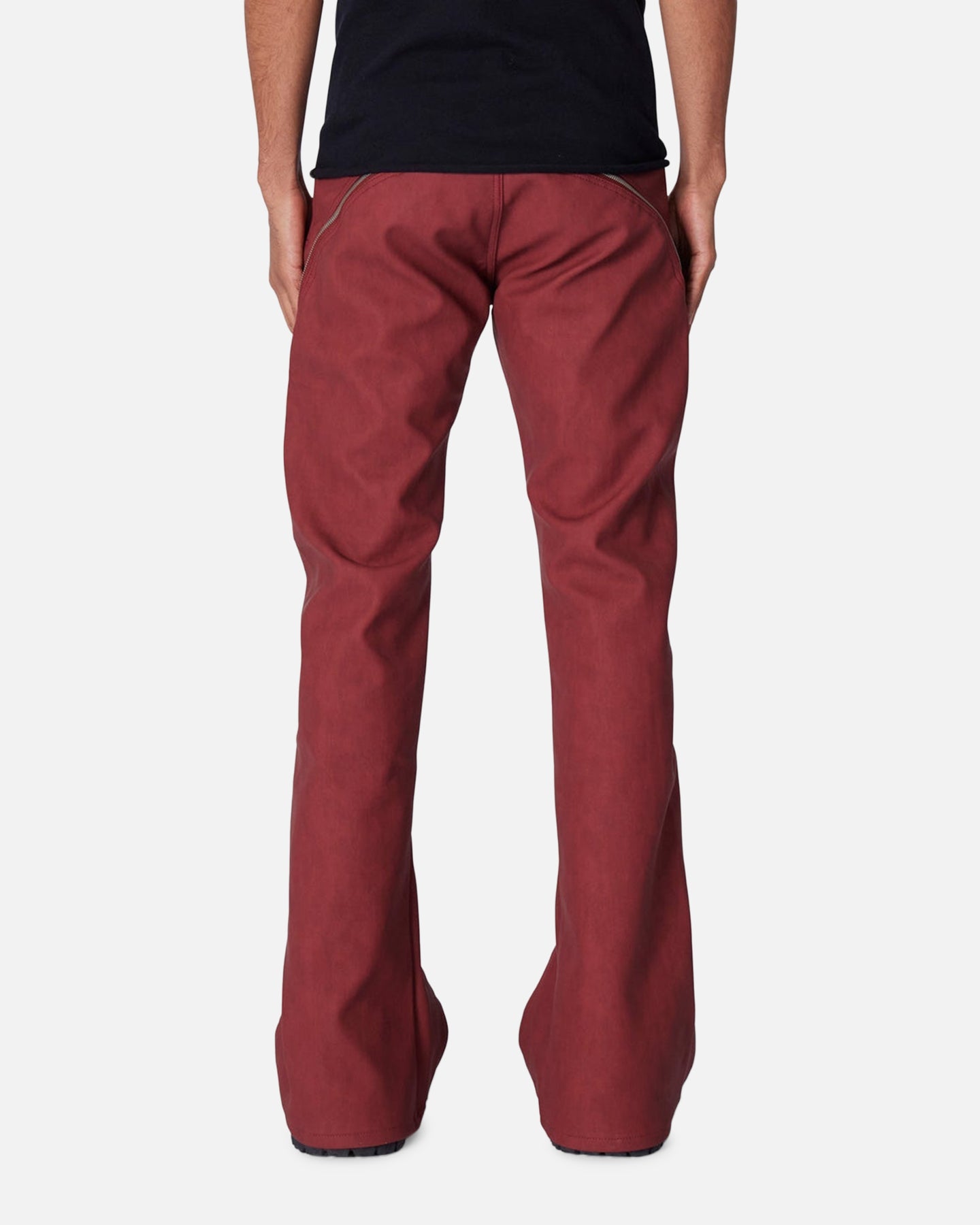MNML Red Leather Zipper Flare Pants - D519