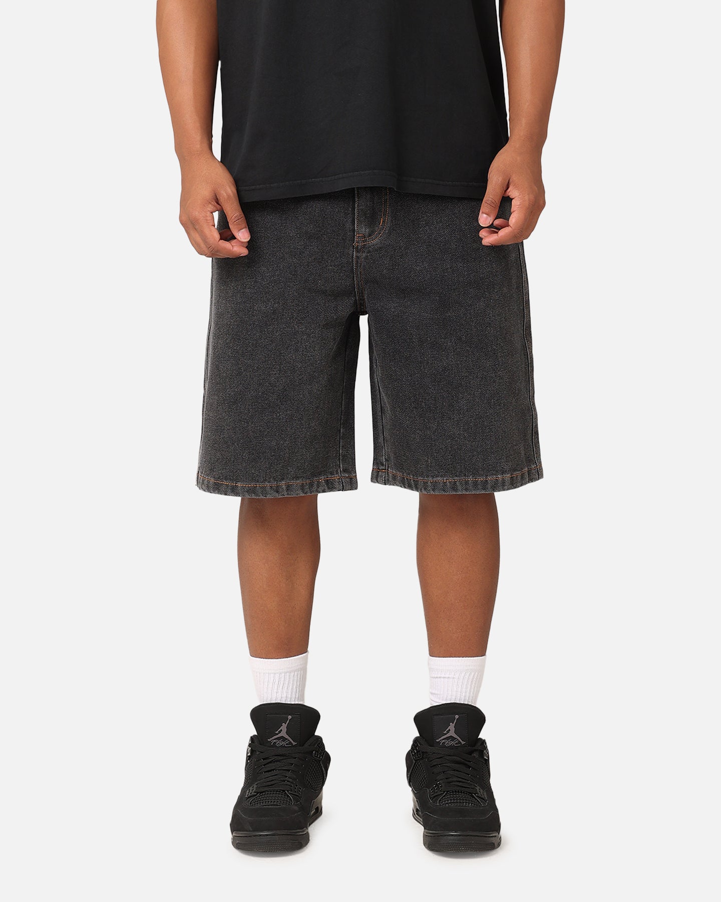 S Double's Washed Black Standard Denim Shorts - Elevate Your Everyday Look!