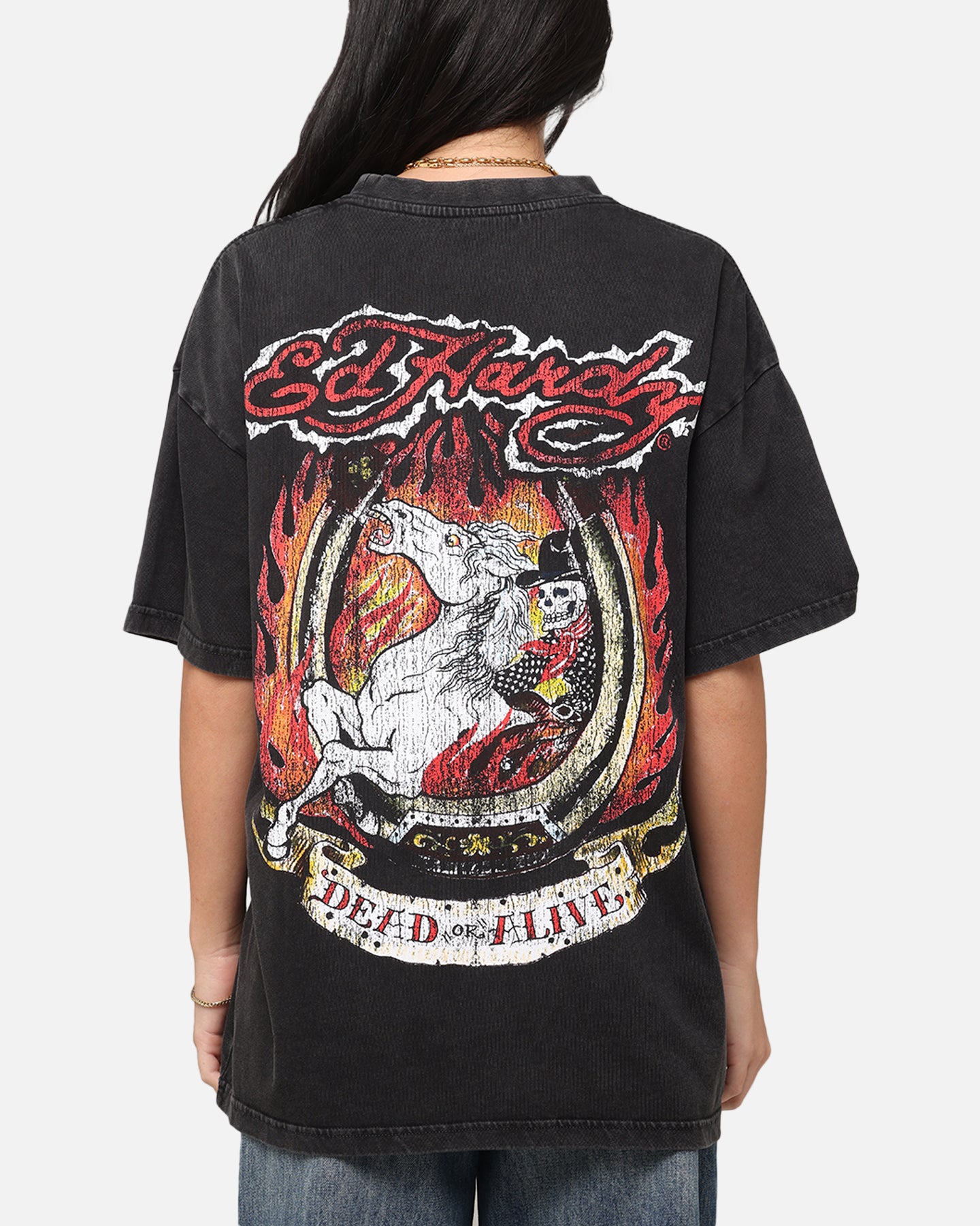 Ed Hardy Horse Power Vintage T-Shirt Black Acidwash