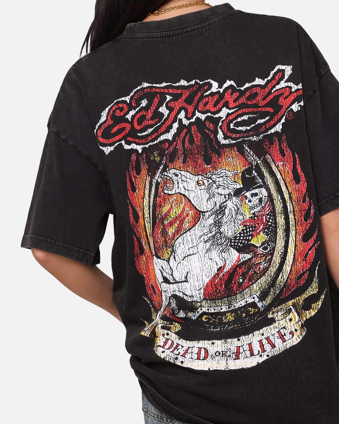 Ed Hardy Horse Power Vintage Black Acidwash T-Shirt - Make a Bold Statement