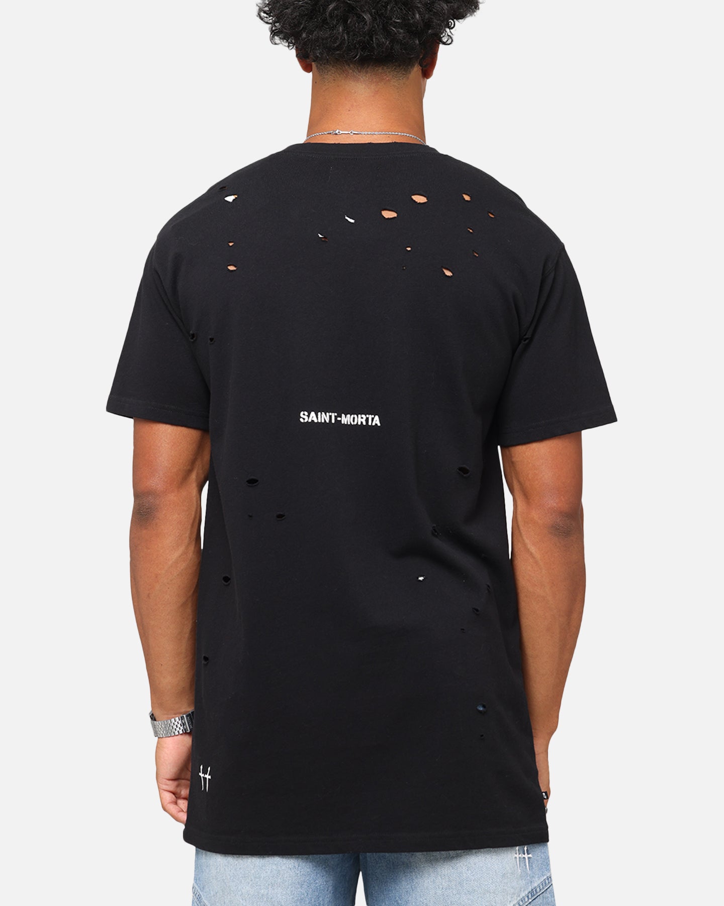 Saint Morta Distressed Lafayette Black T-Shirt - Elevate Your Style