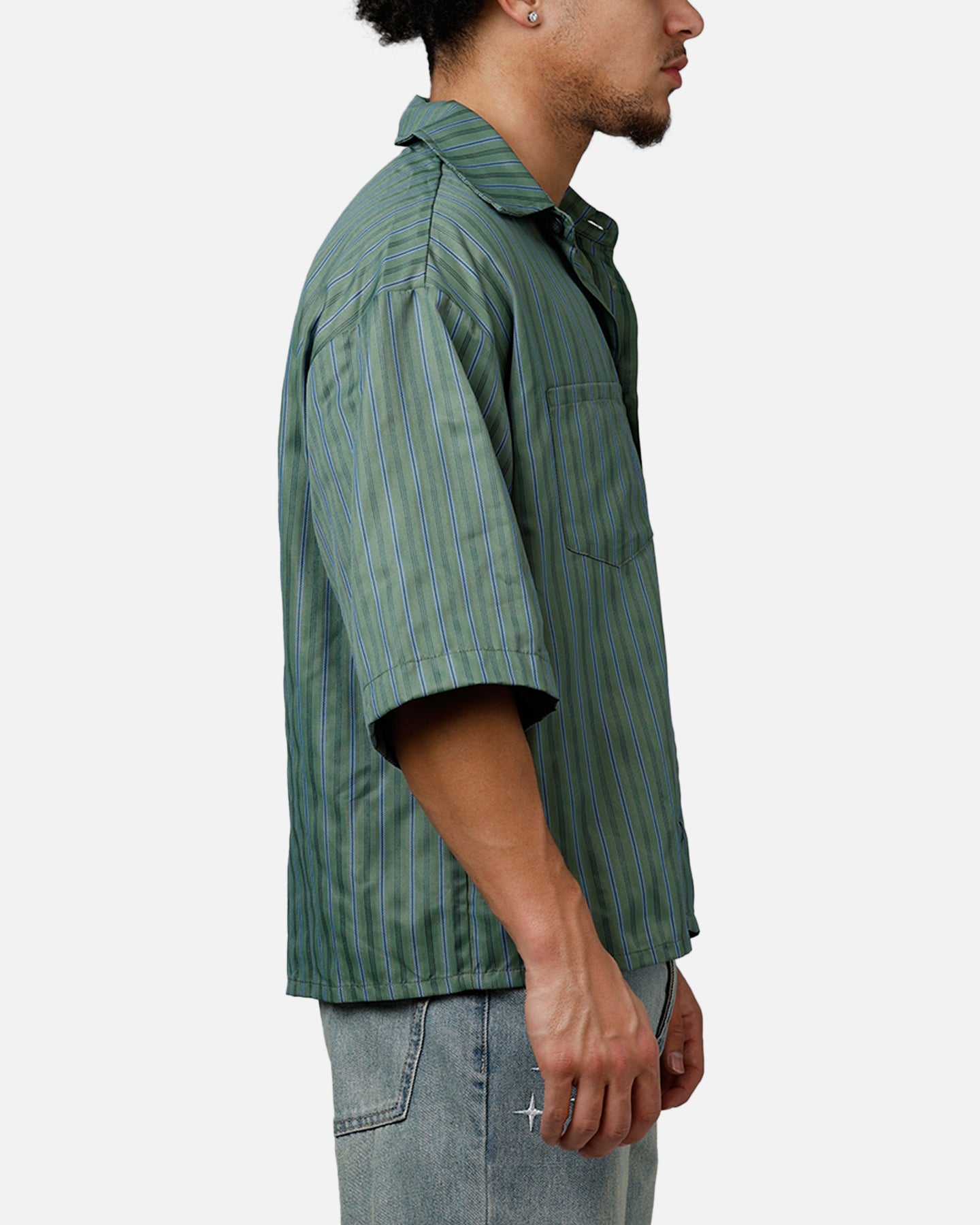 MNML Green Striped One Pocket Pajama Shirt - Streetwear Style