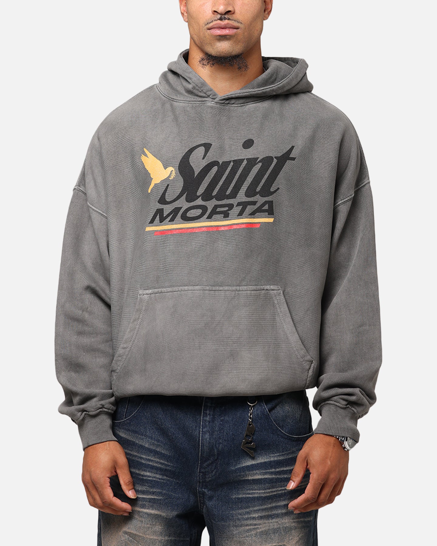 Saint Morta Adrenaline Boxy Hoodie - Washed Charcoal: A Must - Have for Trendy Looks