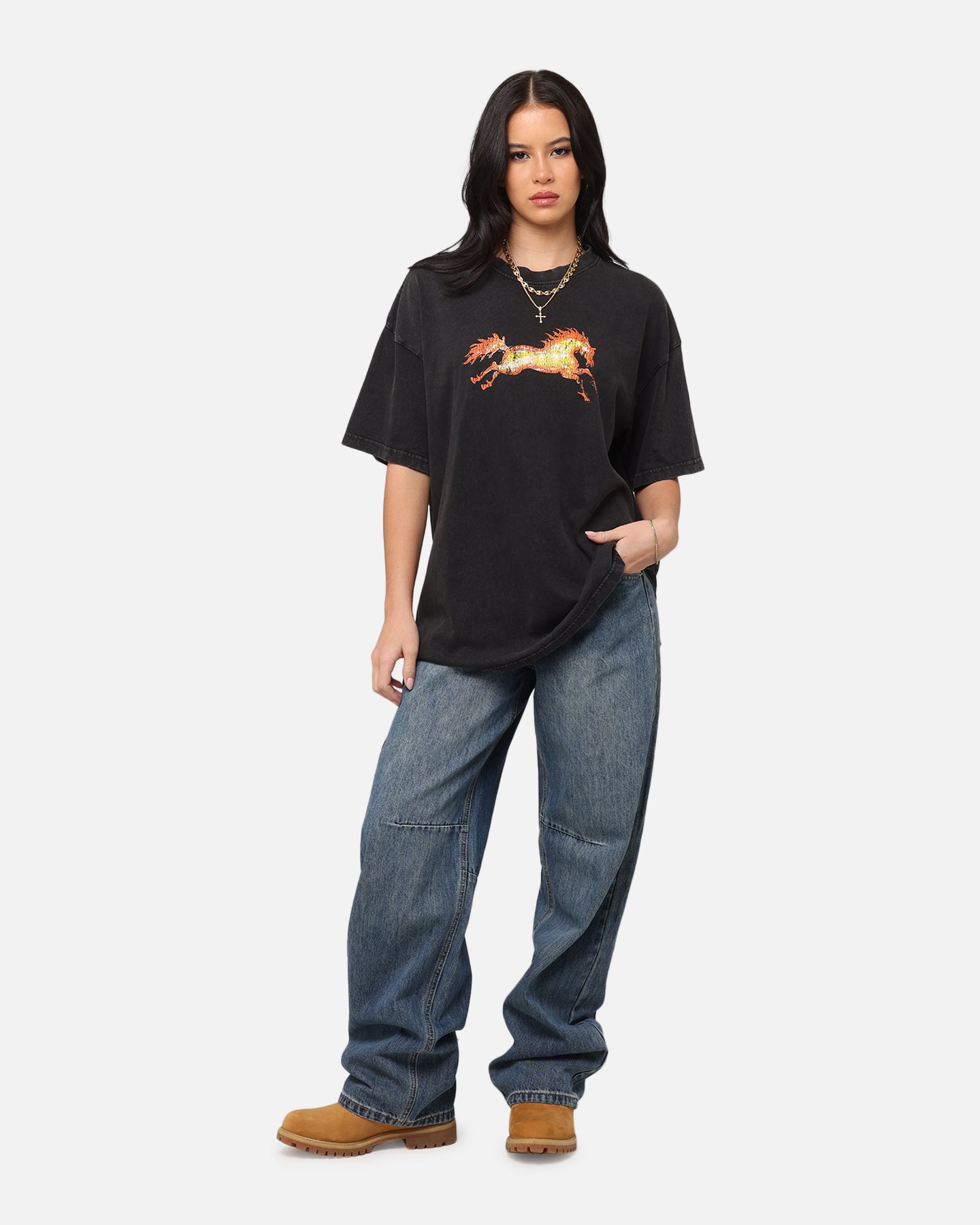 Ed Hardy Horse Power Vintage Black Acidwash T-Shirt - Make a Bold Statement