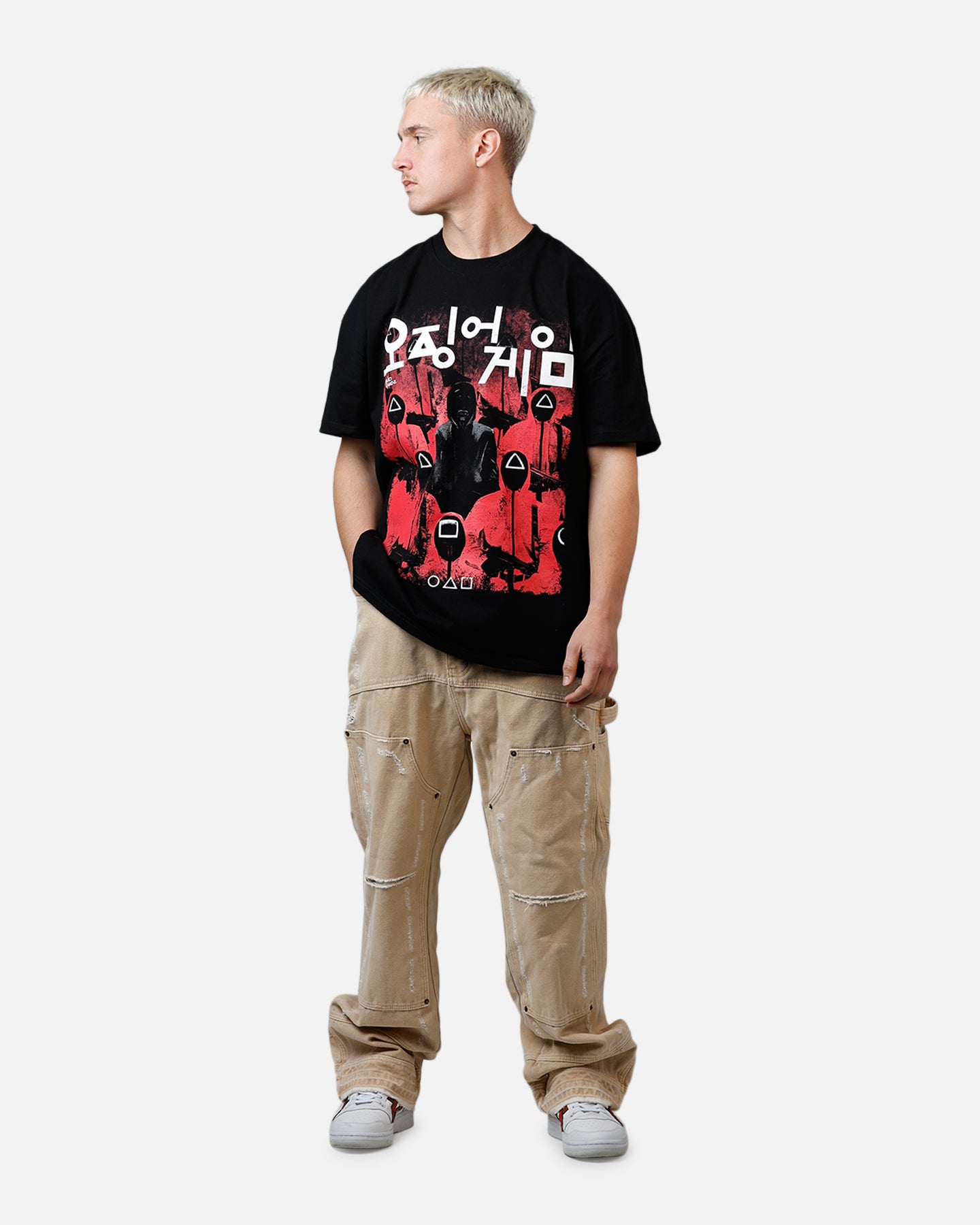 Unleash Your Inner Squid Game Style with the Goat Crew Masked Men T-Shirt in Black